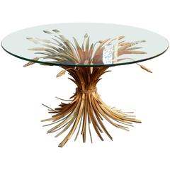 1970 Pedestal Table or Coffee Table in the Style Coco Chanel in Gilded Iron