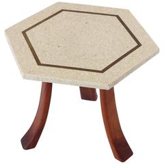 Harvey Probber Side Table in Terrazzo, Brass and Walnut