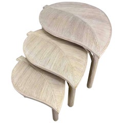 Decorative Leaf Motif Bamboo/Reed Nesting Tables Hollywood Regency