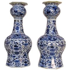  Pair 18th Century Delft Faience Blue and White Vases