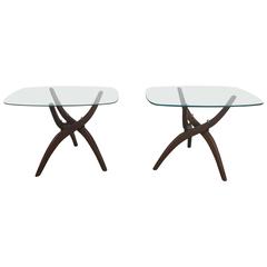 Pair of Modernist Walnut and Glass Cocktail Tables by Forest Wilson