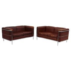 Jack Cartwright Leather and Chrome Loveseats