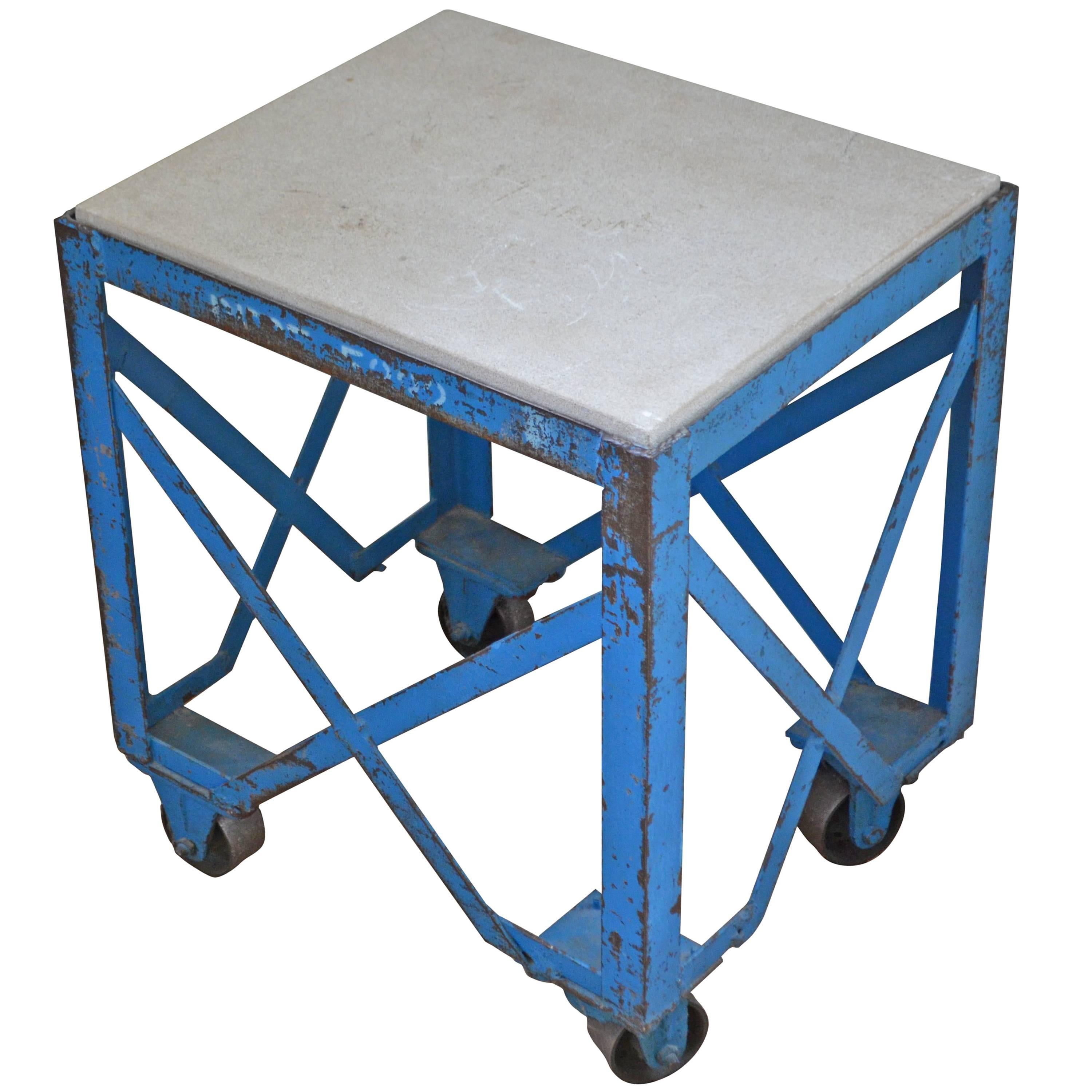 Industrial Steel Table on Wheels with Concrete Top