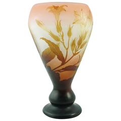 Emile Galle - Grand vase nénuphar camée à panneaux de fenêtre