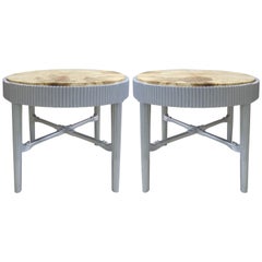 Albert Rateau French Art Deco Lacquered Tables with Goatskin Tops, Pair