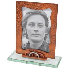 Unusual Copper and Glass Slab Picture Photo Frame, France, circa 1940s
