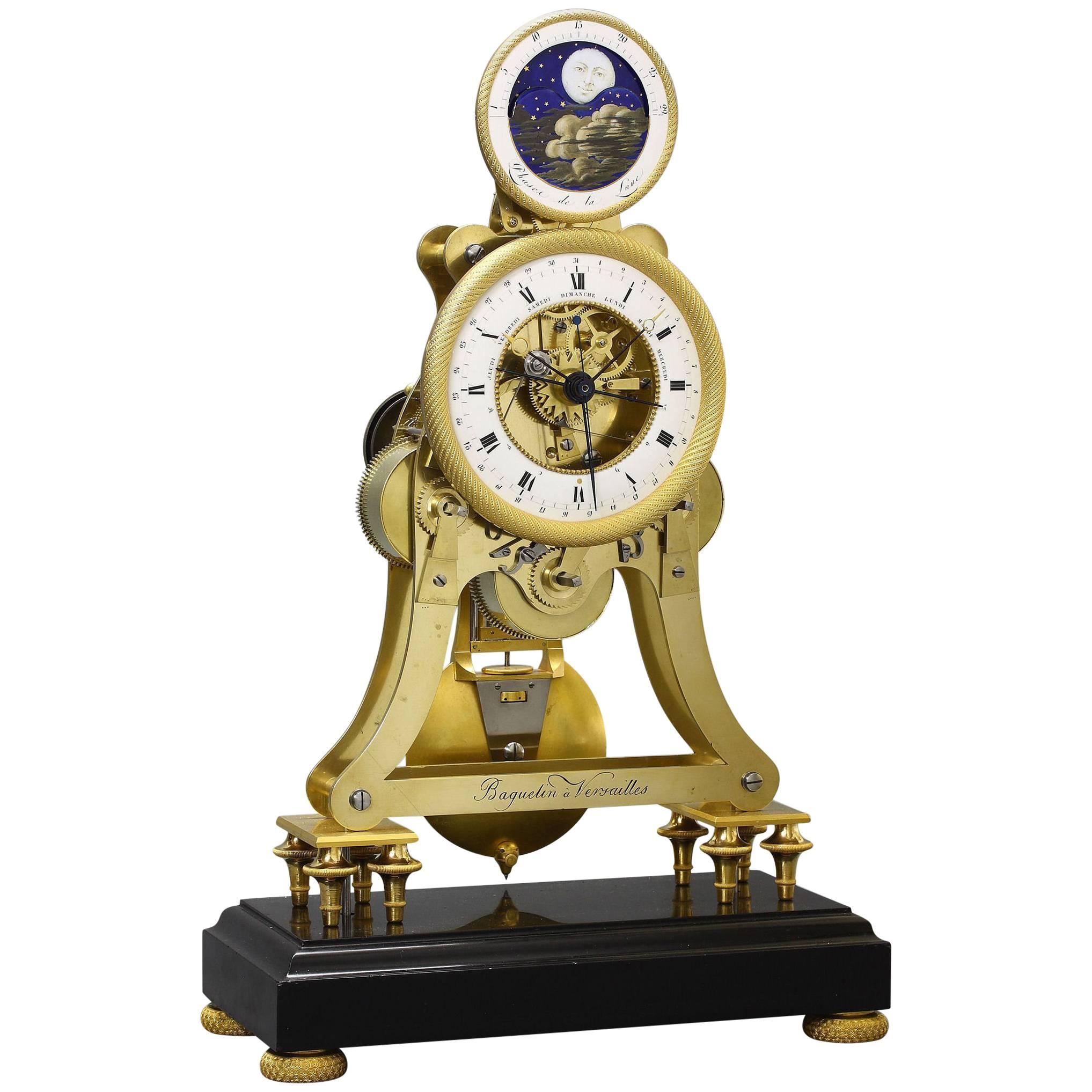 Empire-Period Astronomical Skeleton Clock with Quarter-Strike on Three Bells For Sale
