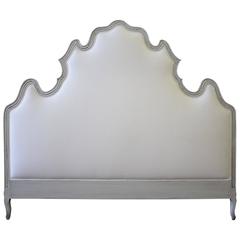 Vintage King-Size Louis XV Style Painted and Upholstered Headboard