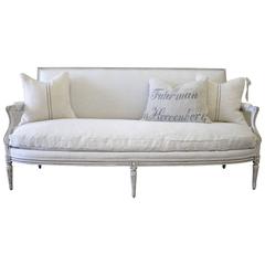 Antique Louis XVI Style French Sofa in Natural Belgian Linen