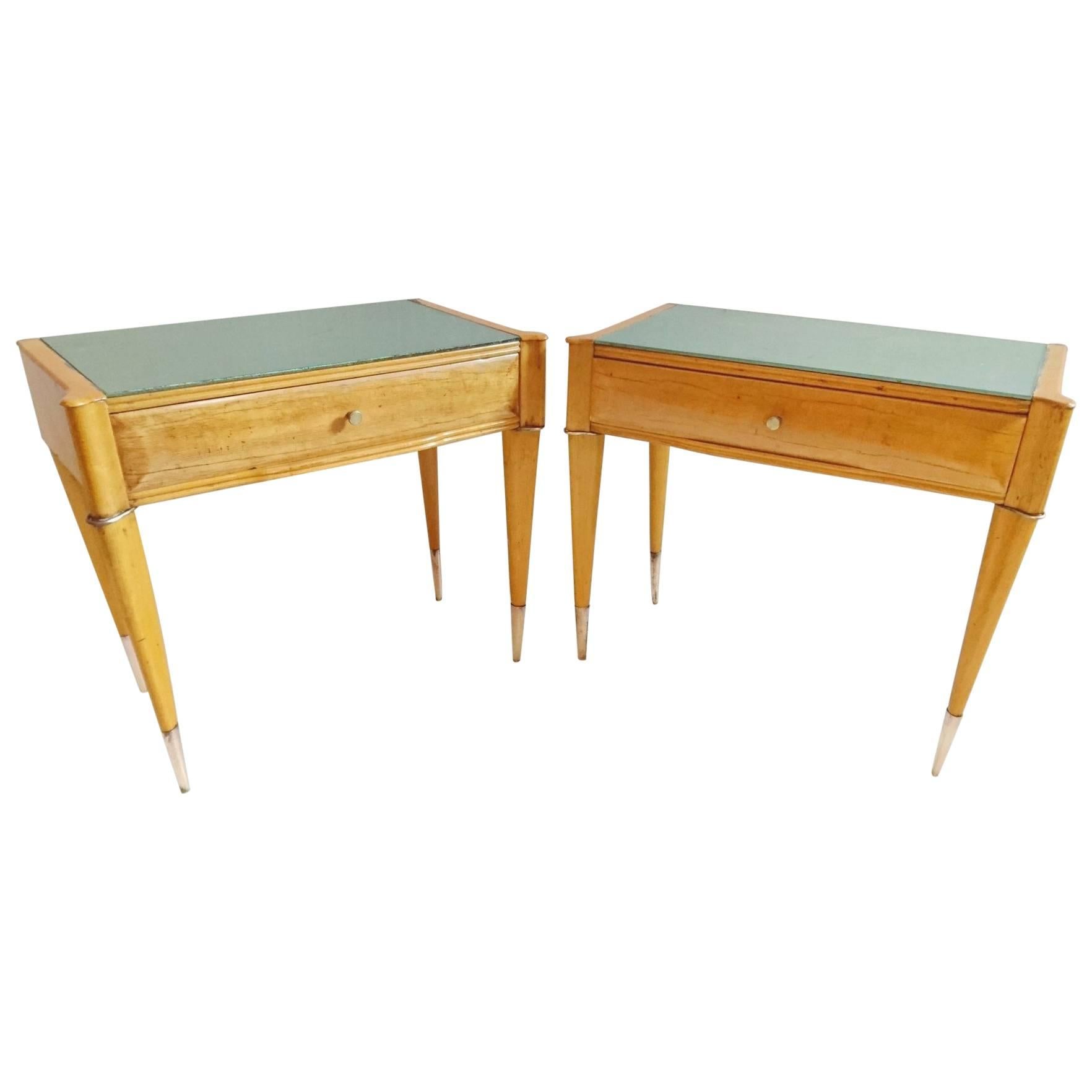 Italian Mid-Century Nightstands in Maple and Birch
