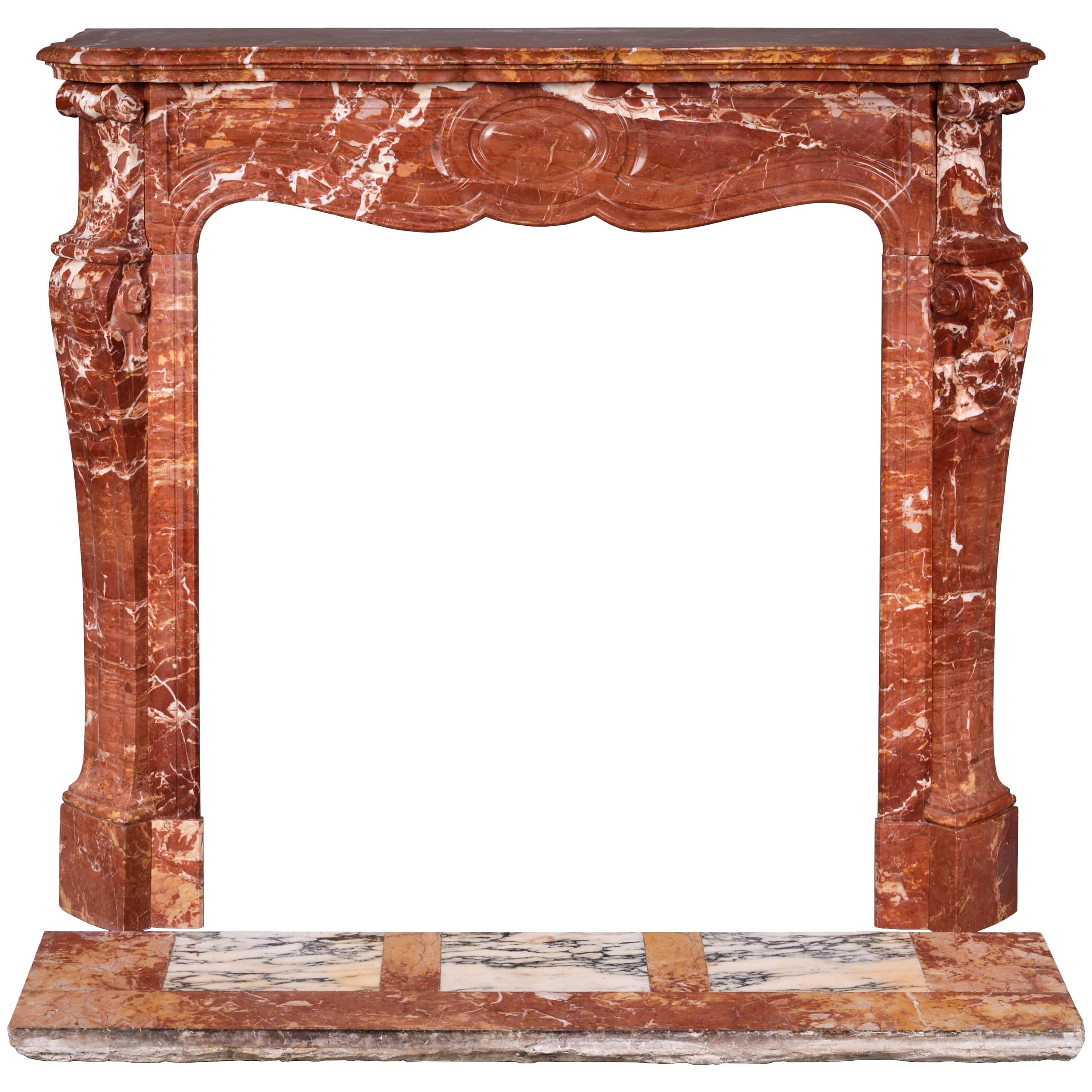Louis XV Style Fireplace, Pompadour Model, in Saint Maximin Breccia Marble For Sale