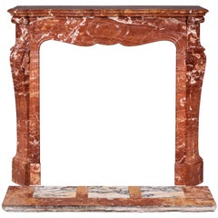 Louis XV Style Fireplace, Pompadour Model, in Saint Maximin Breccia Marble