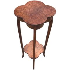 Arts and Crafts Solid Oak, Four Leaf Flower Shape Plant or Sculpture Stand Table 9