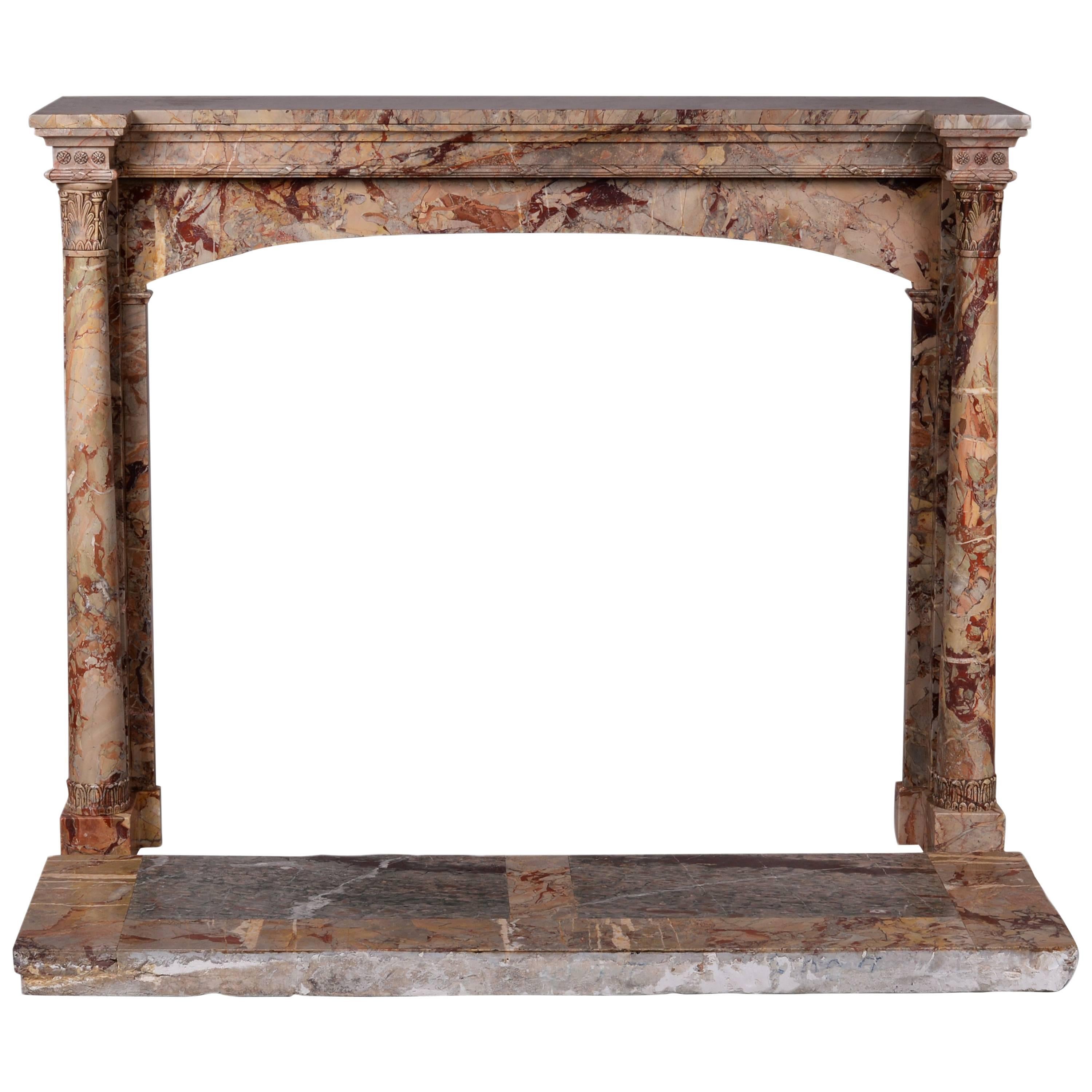 Antique Empire Style Fireplace with Columns in Sarrancolin Ilhet Marble For Sale