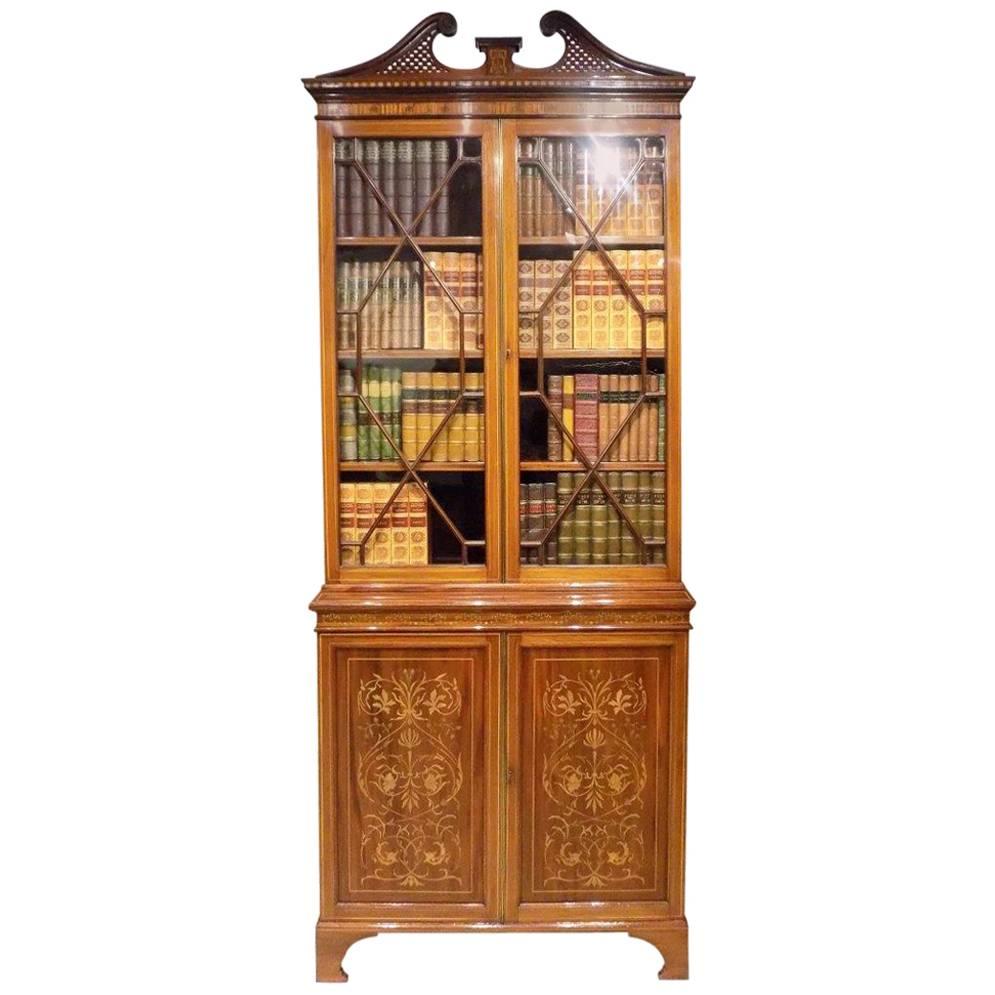 Fine Quality Marquetry Inlaid Edwardian Period Bookcase by Edwards & Roberts