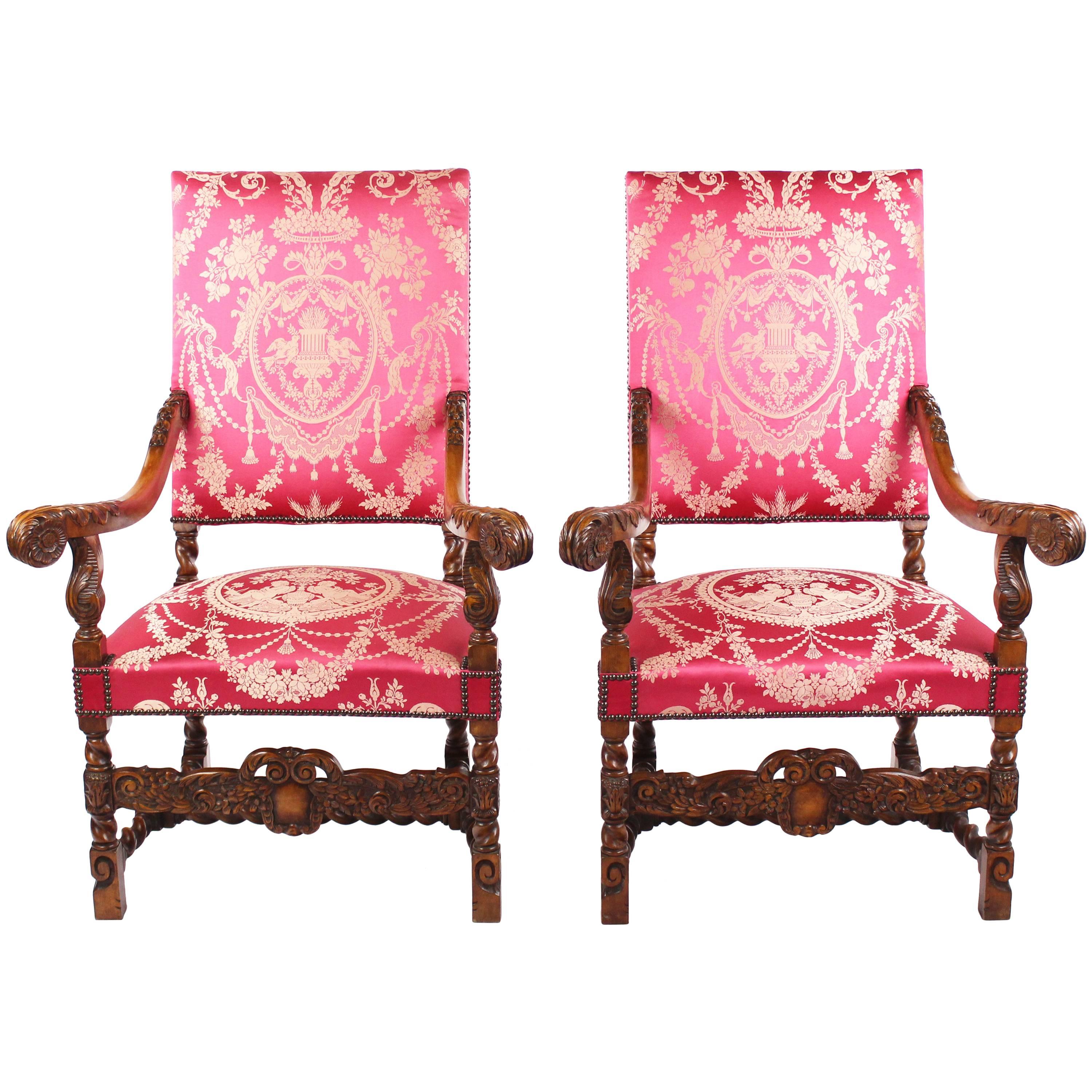 Pair of Chairs, Beech Massively, circa 1880-1890, Carved and Stilted