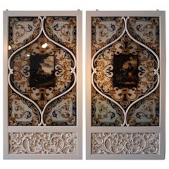 Antique Pair of 19th Century Italian Painted Glass Panels