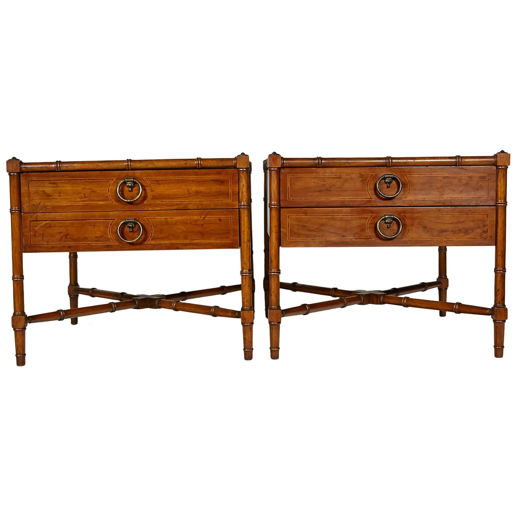 Drexel Heritage Grand Tour Faux Bamboo Side Tables, Pair