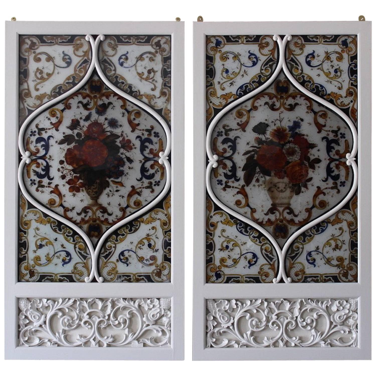 Pair of 19th Century Italian Painted Glass Panels