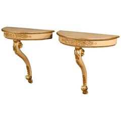 20th Century Pair of Console Tables in Lacquered and Giltwood