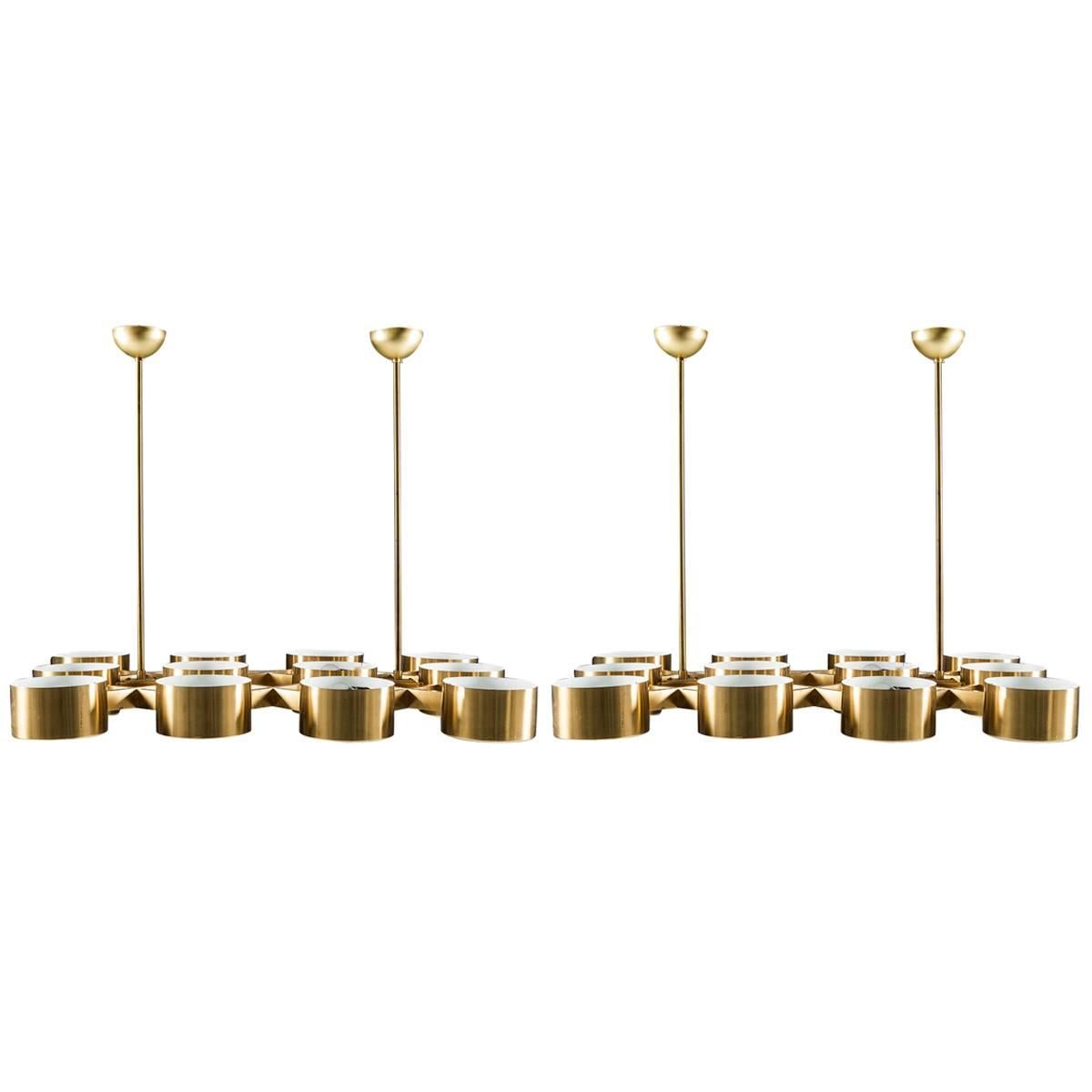 Pair of Large Swedish Chandeliers T363/12 in Brass by Hans-Agne Jakobsson