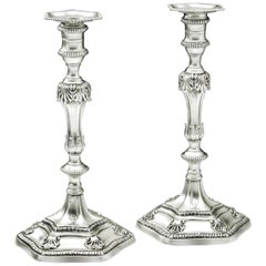 Pair of George III Cast Candlesticks made in London in 1769 by William Cattell