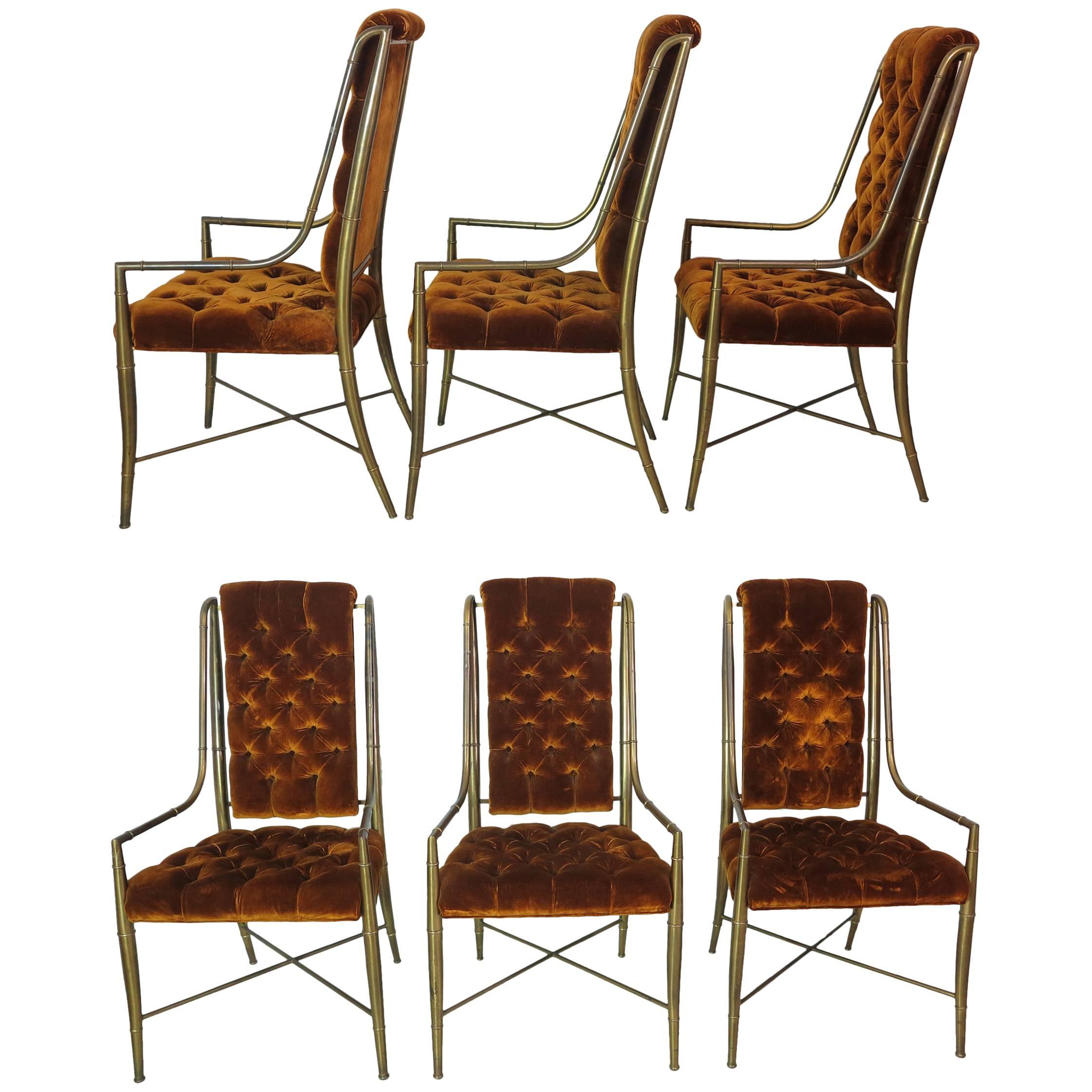 Vintage Mastercraft Six Brass Faux Bamboo Imperial Dining Chairs