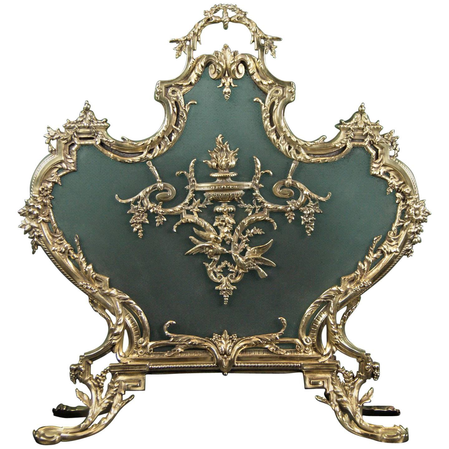 Fine Brass Rococo Fireplace Fire Screen For Sale