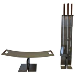 Peter Maly Stainless Steel Fireplace Tools and Log Stand