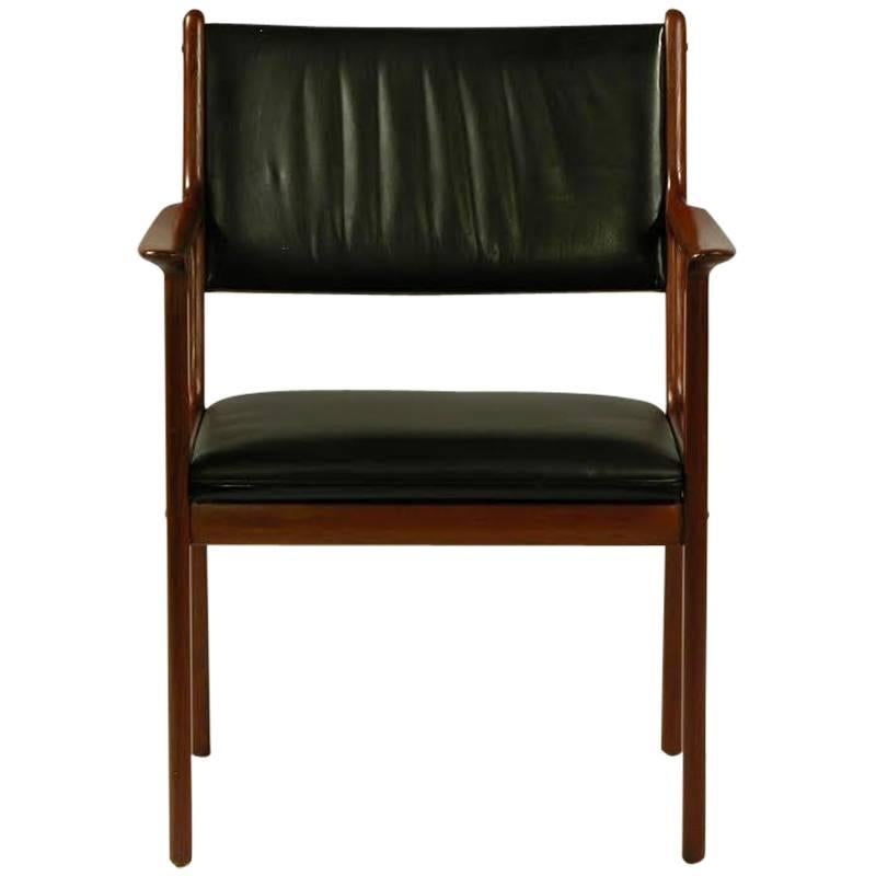 1950s Ole Wanscher PJ 412 Armchair in Mahogany and Black Leather