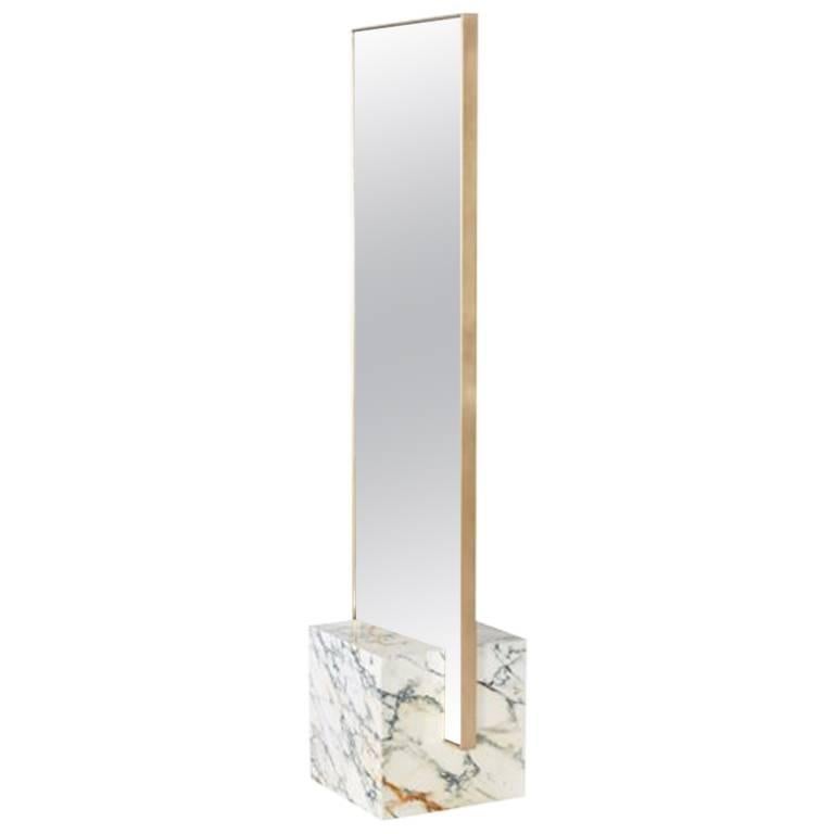 Coexist Slash Standing Mirror with Marble and Brass by Slash Objects, USA For Sale