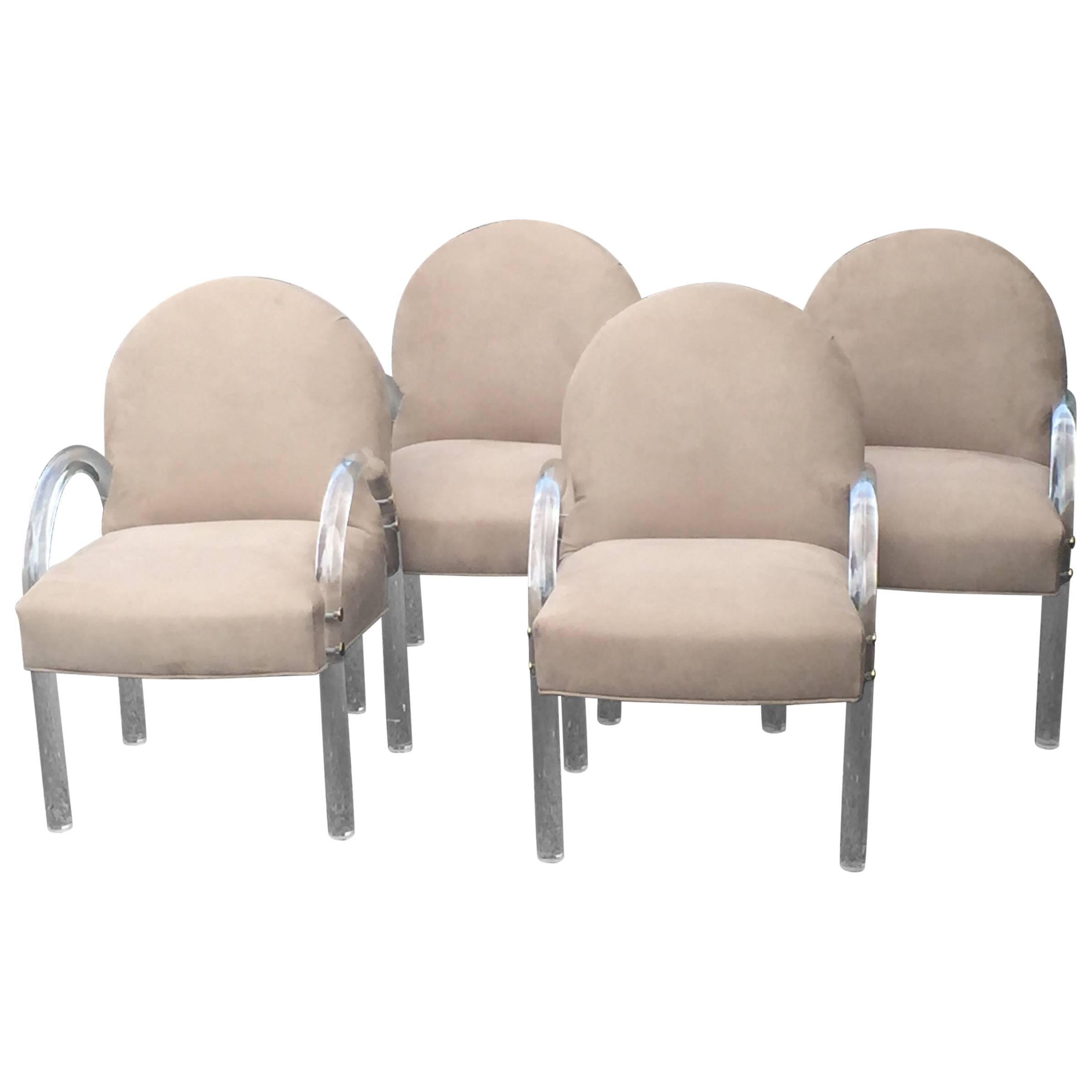 Set of Four Classic Mid-Century Modern Lucite and Upholstered Armchairs
