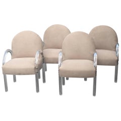 Set of Four Classic Mid-Century Modern Lucite and Upholstered Armchairs