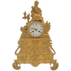 Napoleon III Gilt Bronze Mantel Clock with Girl Embracing a Cat, France, 1880s