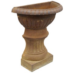 Antique French Cast Iron Half Round Wall Mount Garden Planter Pedestal Urn Form