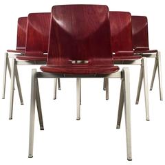 Six Dutch Industrial Design Stacking Chairs from the 1960s