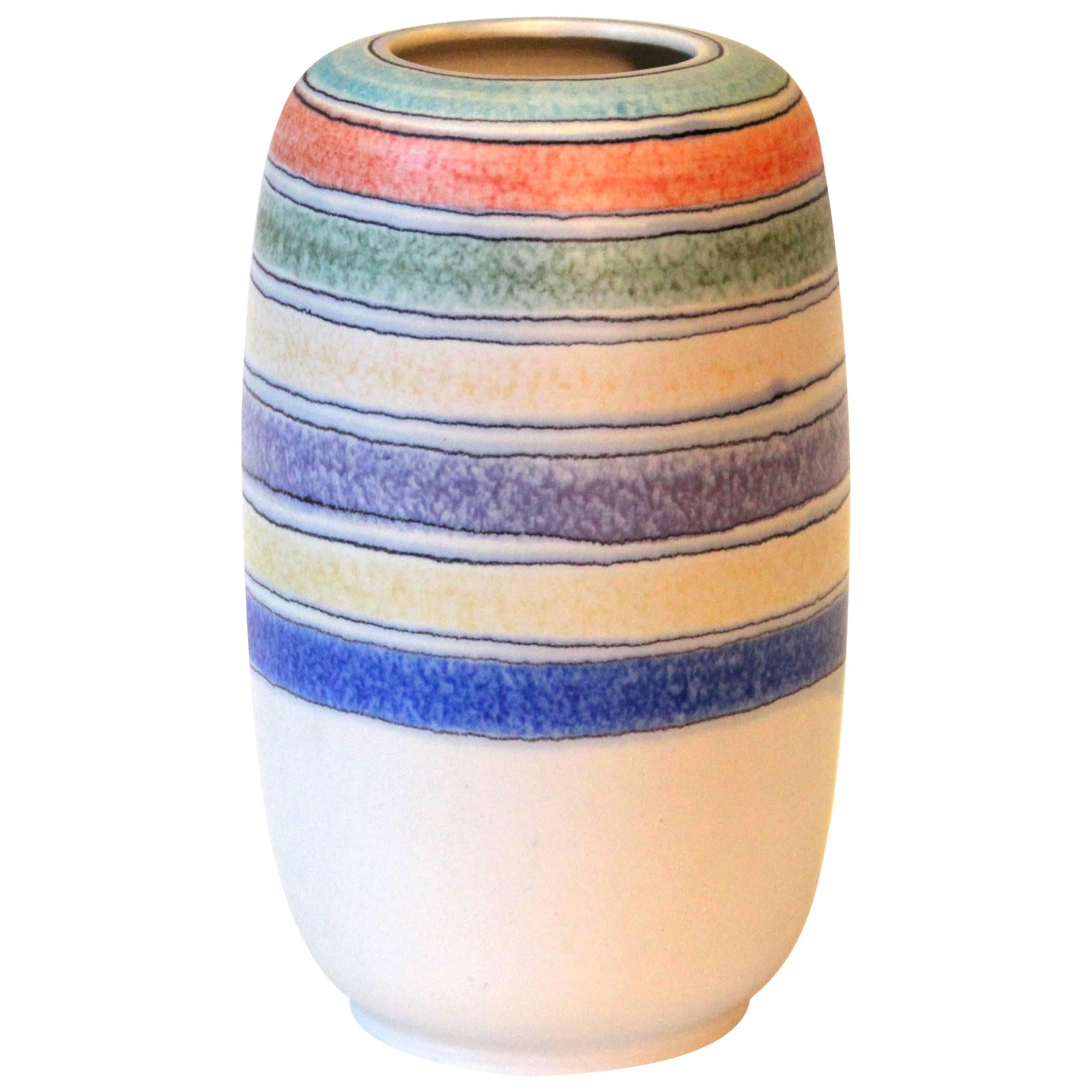 Vintage Bagni Italian Pottery Pastel Stripes Ceramic Raymor Label Vase