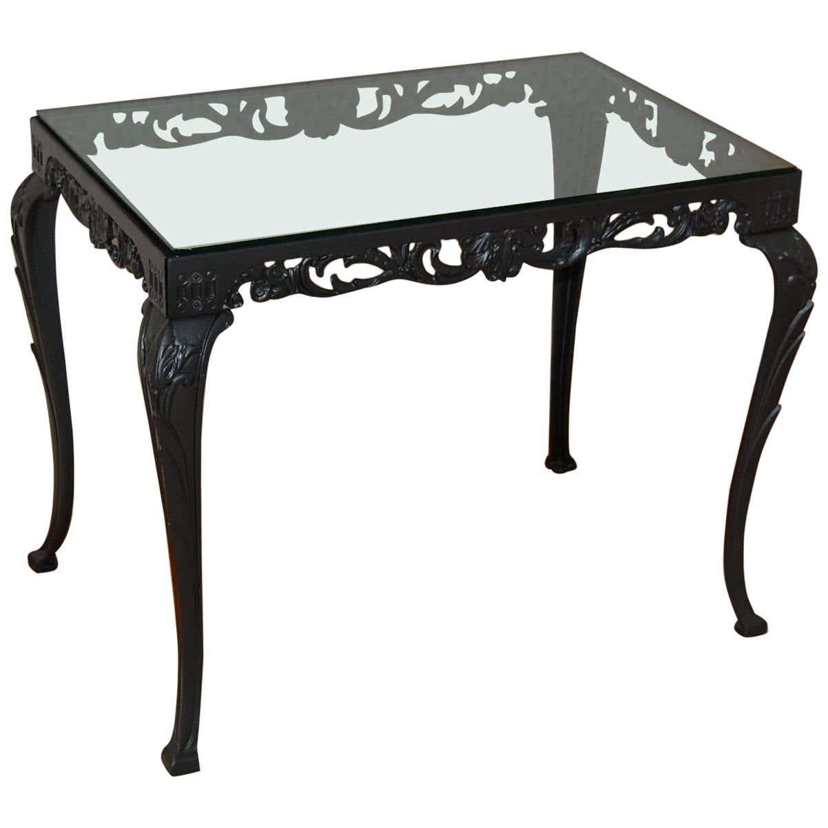 Fancy Cast Iron Rectangular Table Base with Glass Top, circa 1930s For ...