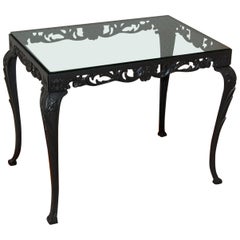 Fancy Cast Iron Rectangular Table Base with Glass Top, circa 1930s