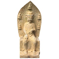 Retro Old Garden Stone Guan Yin Buddha with Lovely Face