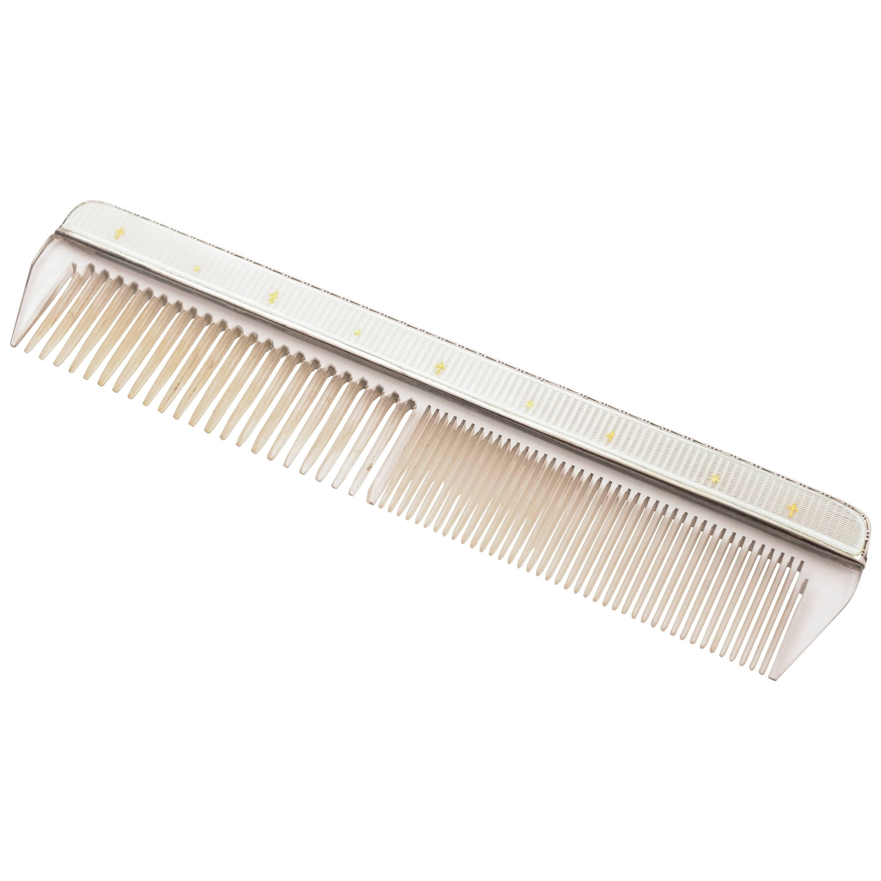 Vintage Silver and Guilloche Enamelled Comb, Birmingham, 1956 For Sale