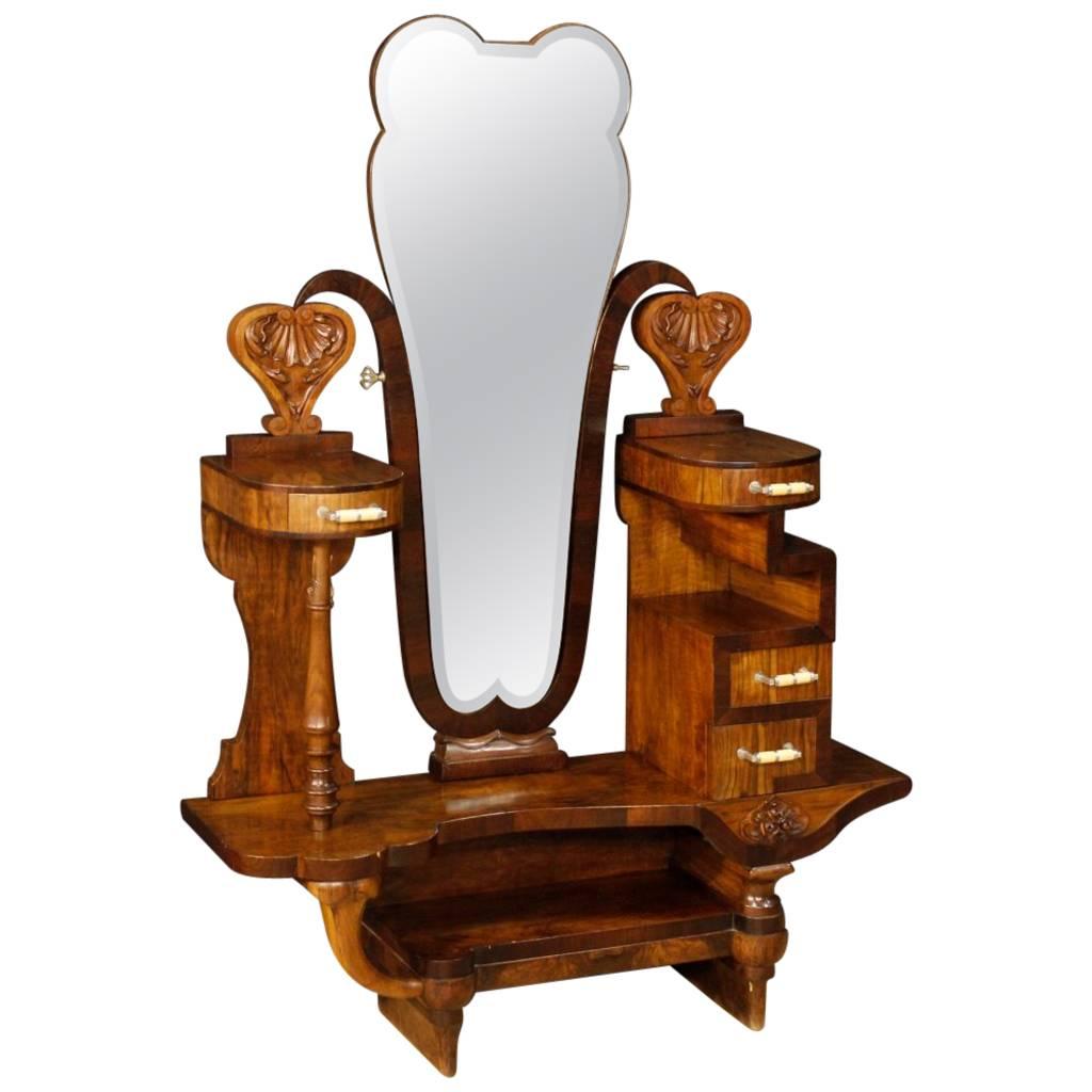 20th Century Italian Cheval Mirror in Walnut Wood