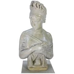 French Marble Bust of Madame Juliette Recamier on Marble Pedestal