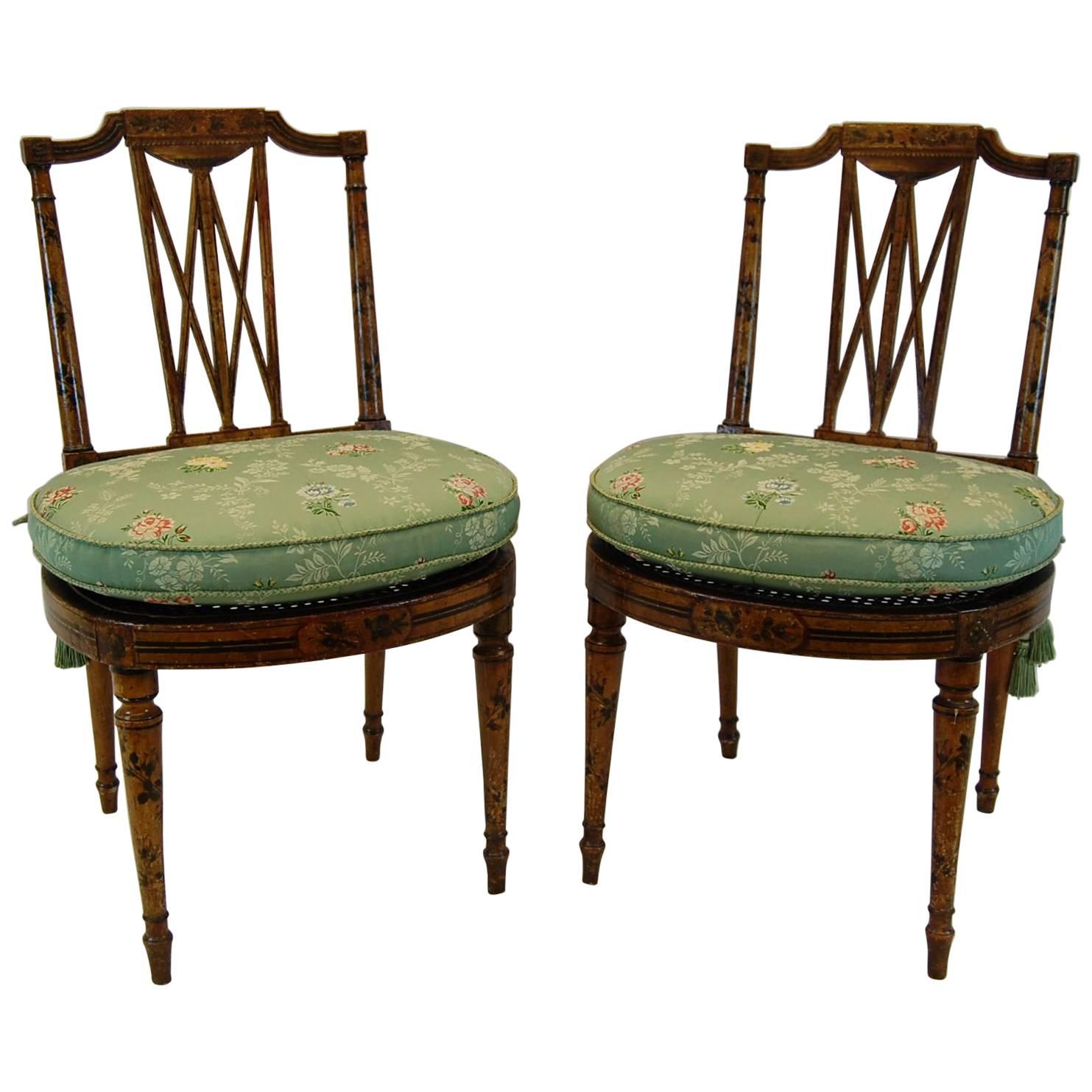 Pair of Early 19th Century English Chairs with Cane Seats, circa 1800