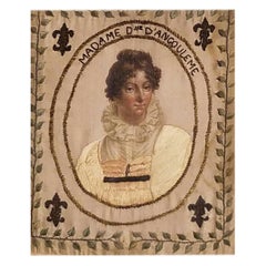 Antique French Silk Textile Portrait, Marie Thérèse of France, Louis XV's Daughter