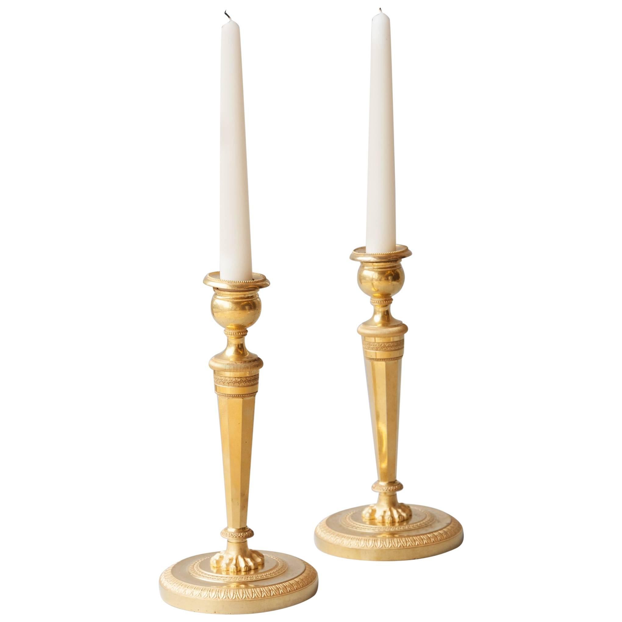 Pair of Fine Quality Early 19th Century Gilt Bronze Candlesticks For Sale