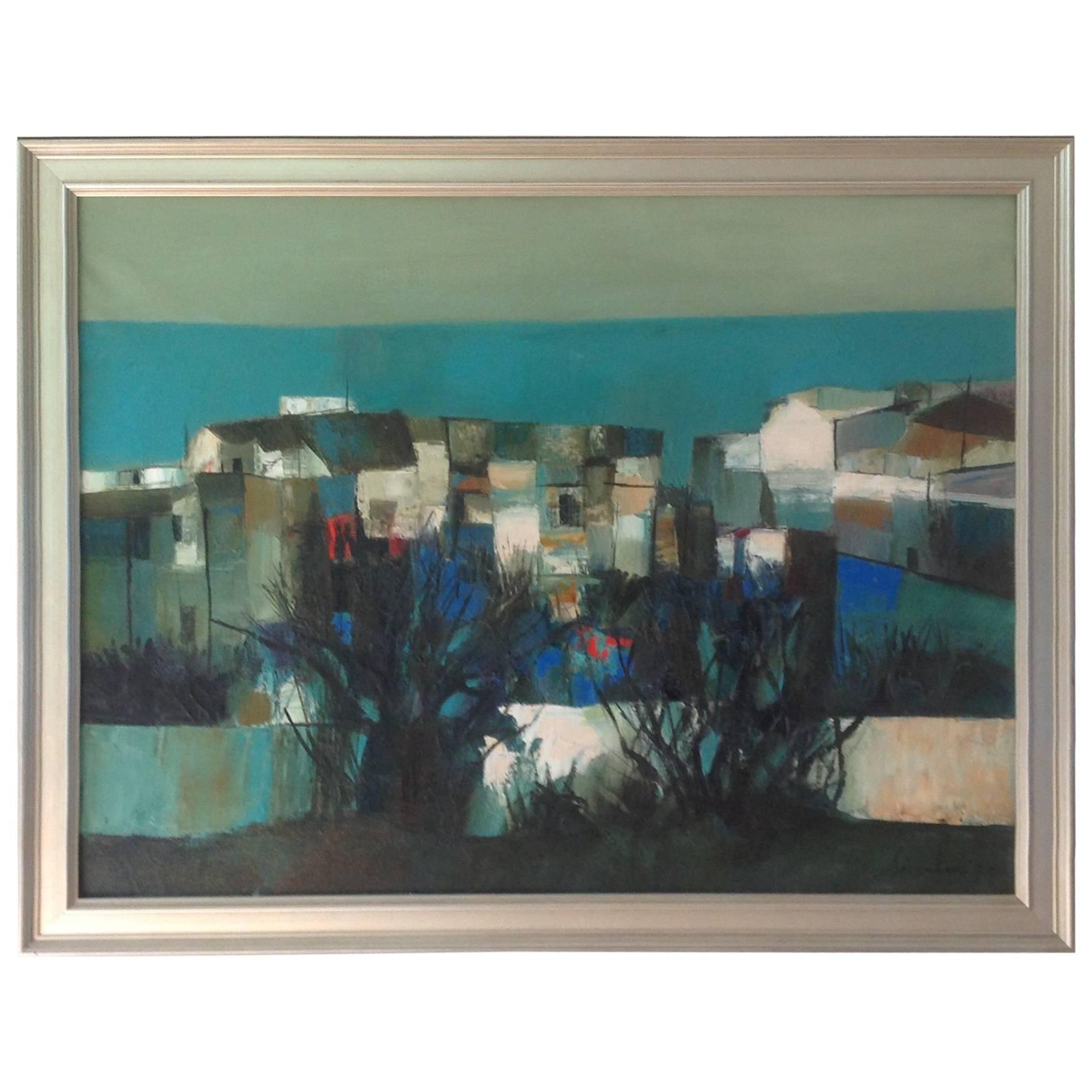 Amazing Early Abstract Lanscape Painting by Nicola Simbari Titled Contrada Caten