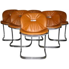 Gastone Rinaldi "Sabrina" Leather and Metal Wire Chairs for RIMA, 1970s, Italy