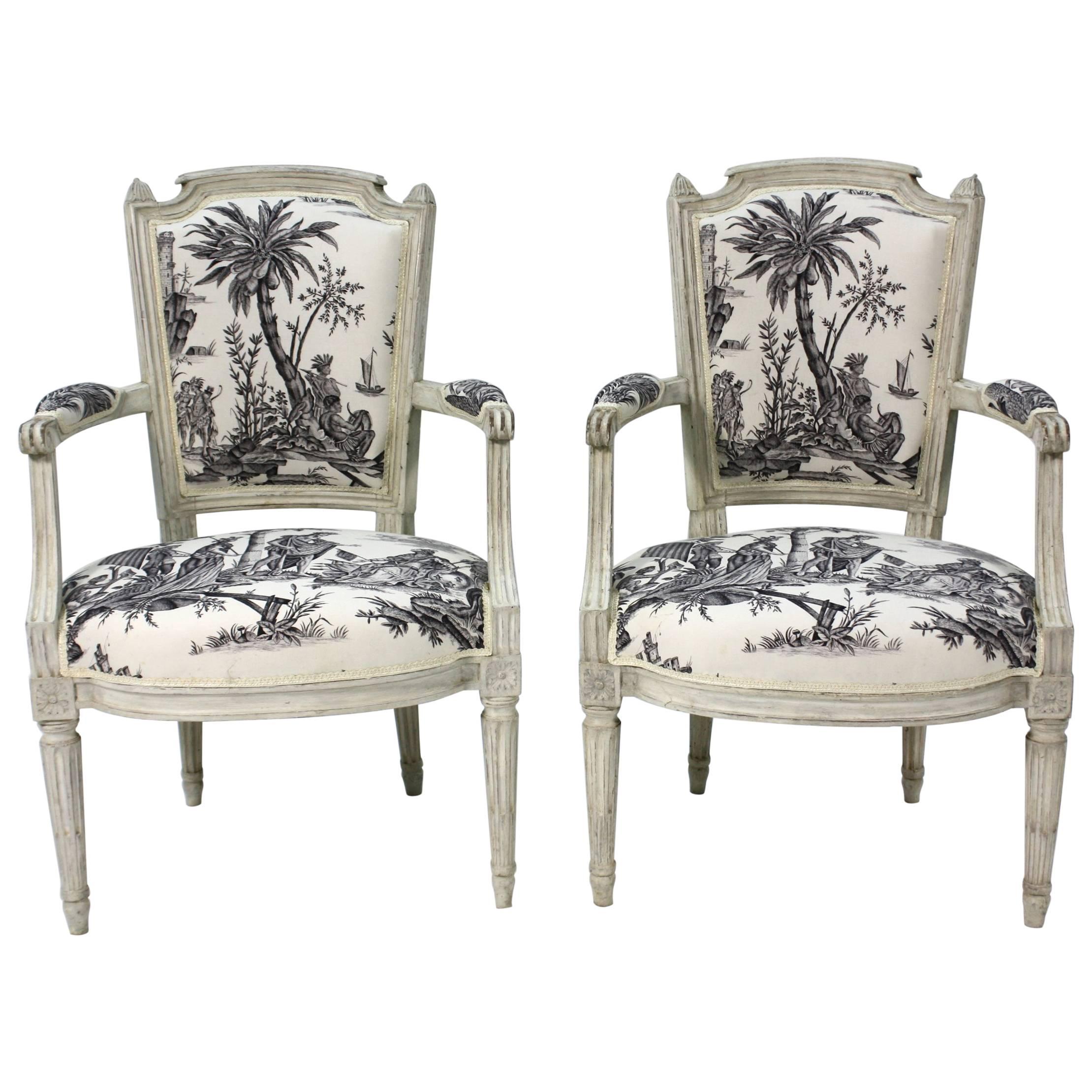 Pair of French Louis XVI Period Fauteuils or Armchairs For Sale