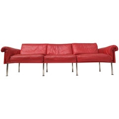 Used Eclectic Red Leather 'Ateljee' Sofa by Yrjo Kukkapuro for Haimi Finland, 1963